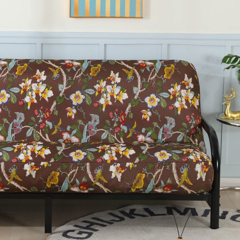 OctoRose Full Size 3 Side Zipper Linen Printing Birds Brown Futon Cover Sofa DayBed Couch Mattress Slipcover (Linen-Birds-Brown, Full Size) - Image 3